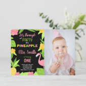 1e Black Flamingo & Ananas Verjaardag met foto Kaart (Staand voorkant)