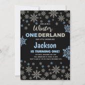 1e Blauw Zilver Sneeuw Winter Verjaardag Onederlan Kaart (Voorkant)