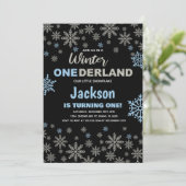 1e Blauw Zilver Sneeuw Winter Verjaardag Onederlan Kaart (Staand voorkant)