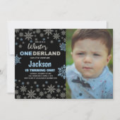 1e Blauwe Sneeuw Winter Verjaardag Onederland w fo Kaart (Voorkant)