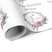 1e bloem op de geboorte cadeaupapier (Rol Hoek)