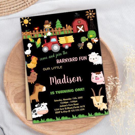 1e Boerderij Barnyard verjaardagsuitnodigingen Kaart