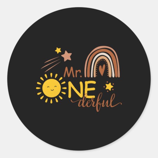 1e Boho Regenboog Kleine Mr One-Derful Py Ronde Sticker (Voorkant)