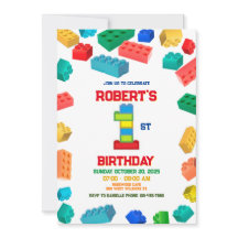 1e bouwstenen verjaardag uitnodiging, blokken