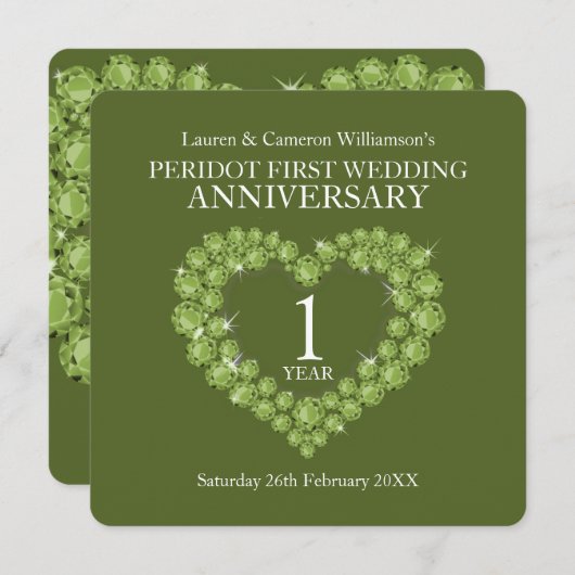 1e bruiloft feest 1 jaar peridot green kaart (Voorkant / Achterkant)