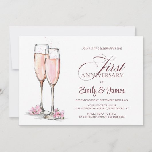 1e bruiloft Jubileum Champagne Kaart (Voorkant)