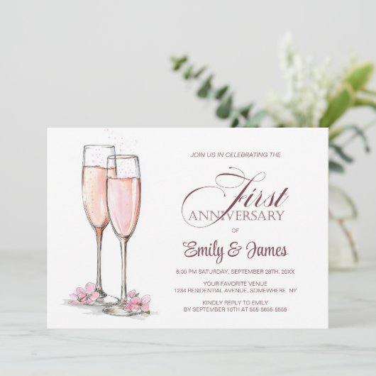 1e bruiloft Jubileum Champagne Kaart (Staand voorkant)