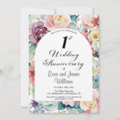 1e bruiloft Jubileum Elegant Script Floral Kaart (Voorkant)
