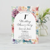1e bruiloft Jubileum Elegant Script Floral Kaart (Staand voorkant)