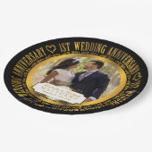 1e bruiloft Jubileum foto zwart | Verguld Papieren Bordje (Gekanteld)