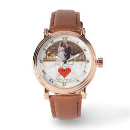 1e bruiloft Jubileum gepersonaliseerde papieren br Horloge