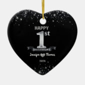 1e bruiloft Jubileum Glitter Silver Custom Keramisch Ornament (Voorkant)