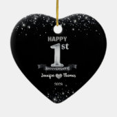 1e bruiloft Jubileum Glitter Silver Custom Keramisch Ornament (Achterkant)