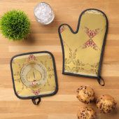 1e bruiloft Jubileum Golden Heart Embleem Ovenwant & Pannenlap Set (Top down)