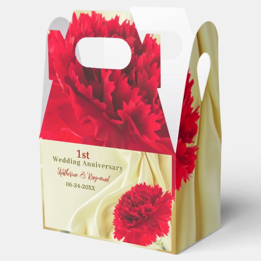 1e bruiloft Jubileum gouden achtergrond anjer Bedankdoosjes (Geopend)