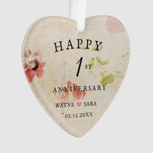 1e bruiloft Jubileum Hand geperst papier Ornament (voorkant)