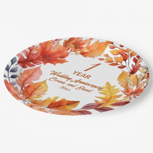 1e bruiloft Jubileum Herfst Bloemen Papieren Bordje (Gekanteld)