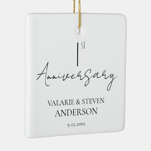 1e bruiloft Jubileum minimaal Keramisch Ornament (Rechts)