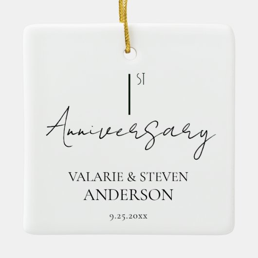 1e bruiloft Jubileum minimaal Keramisch Ornament (Voorkant)