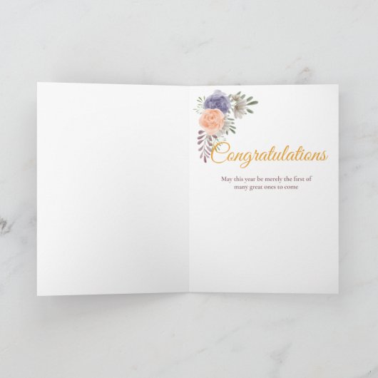 1e Bruiloft Jubileum Pioen Roos Paarse Kaart (Binnen)