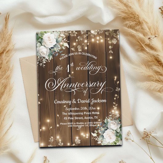 1e bruiloft Jubileum Rustieke String Lights Kaart