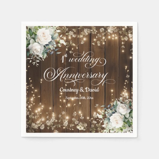 1e bruiloft Jubileum Rustieke String Lights Servet (Voorkant)