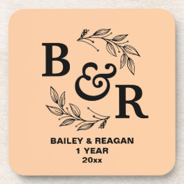 1e bruiloft Jubileum verlaat Motif Monogram Bier Onderzetter