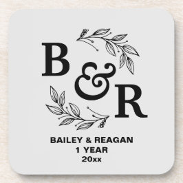 1e bruiloft Jubileum verlaat Motif Monogram Bier Onderzetter