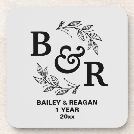 1e bruiloft Jubileum verlaat Motif Monogram Bier Onderzetter (Voorkant)