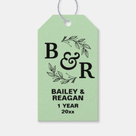 1e bruiloft Jubileum verlaat Motif Monogram Cadeaulabel