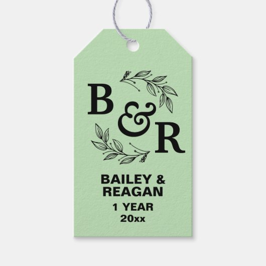 1e bruiloft Jubileum verlaat Motif Monogram Cadeaulabel (Voorkant)