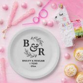 1e bruiloft Jubileum verlaat Motif Monogram Papieren Bordje (Feest)