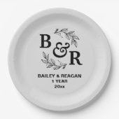 1e bruiloft Jubileum verlaat Motif Monogram Papieren Bordje (Voorkant)