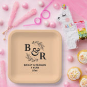 1e bruiloft Jubileum verlaat Motif Monogram Papieren Bordje (Feest)