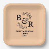 1e bruiloft Jubileum verlaat Motif Monogram Papieren Bordje (Voorkant)