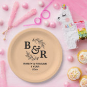 1e bruiloft Jubileum verlaat Motif Monogram Papieren Bordje (Feest)