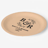 1e bruiloft Jubileum verlaat Motif Monogram Papieren Bordje (Gekanteld)