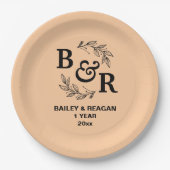 1e bruiloft Jubileum verlaat Motif Monogram Papieren Bordje (Voorkant)