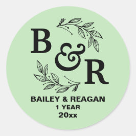 1e bruiloft Jubileum verlaat Motif Monogram Ronde Sticker