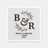 1e bruiloft Jubileum verlaat Motif Monogram Servet (Voorkant)