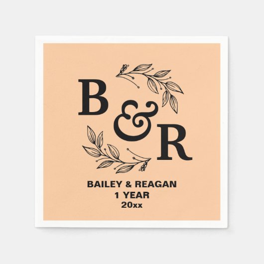 1e bruiloft Jubileum verlaat Motif Monogram Servet (Voorkant)