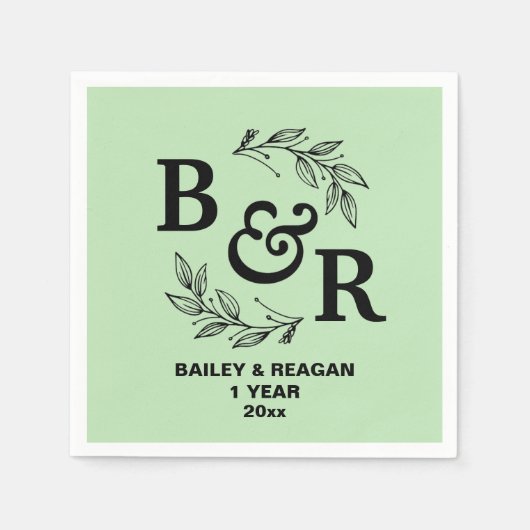 1e bruiloft Jubileum verlaat Motif Monogram Servet (Voorkant)