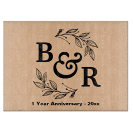 1e bruiloft Jubileum verlaat Motif Monogram Snijplank