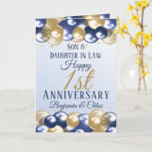 1e bruiloft Jubileum Zoon Dochter Navy Gold Kaart (Gele Bloem)