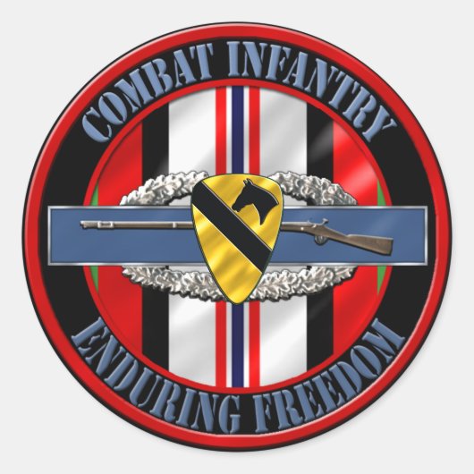 1e Cavaleriedivisie Infanterie OEF Ronde Sticker (Voorkant)