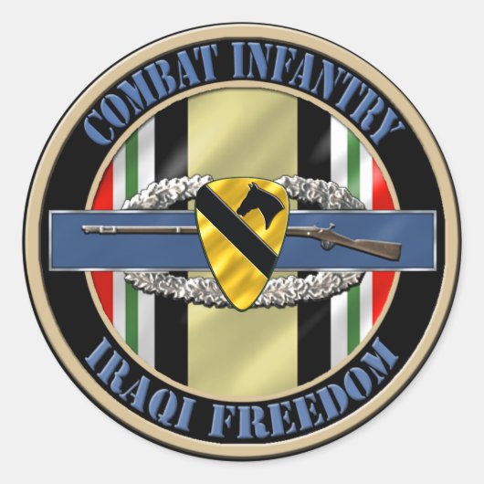 1e Cavaleriedivisie Infanterie OIF Ronde Sticker (Voorkant)