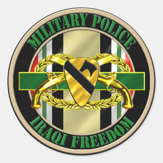 1e Cavaleriedivisie Militaire Politie OIF Ronde Sticker (Voorkant)