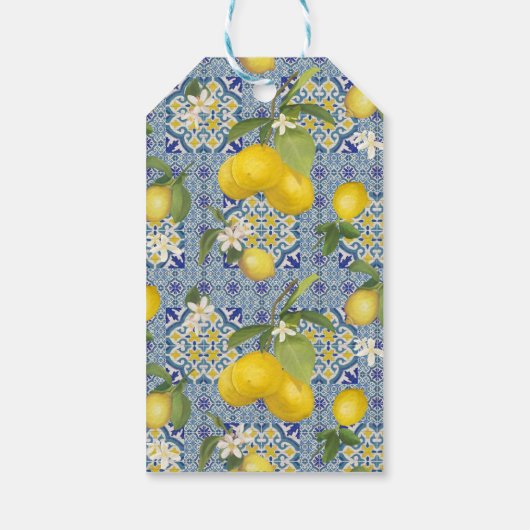 1e Commune Lemon Floral Citrus Foliage Blue Cadeaulabel (Achterkant)