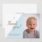 1e Communie Dank u Moderne Blauwe Jongen Foto Bedankkaart (Voorkant / Achterkant)