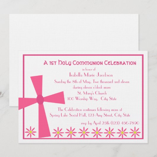 1e Communie Kruis en Bloemen Kaart (Voorkant / Achterkant)